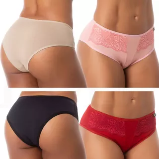 PROMOCAO Kit 5 Calcinhas Conforto Renda Lateral Cós Alto forro Algodão Agnes