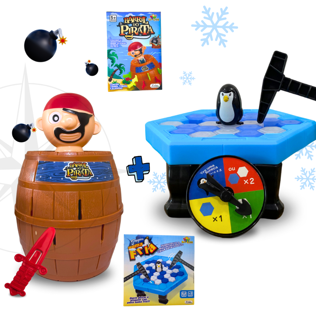 Kit brinquedos Pula Pirata + Quebra Gelo Pinguim Pais e Filhos Jogos Diversos Interativo Educacional