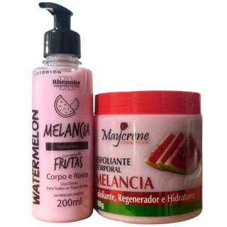 Kit Esfoliante Corporal Melancia 500g + Hidratante 200ml - Remove Células Mortas e Uniformiza a pele