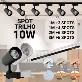Kit Trilho Spot Eletrificado Bivolt Preta Branca LED 10w Interno Luz Frio Neutro Quente Econômico