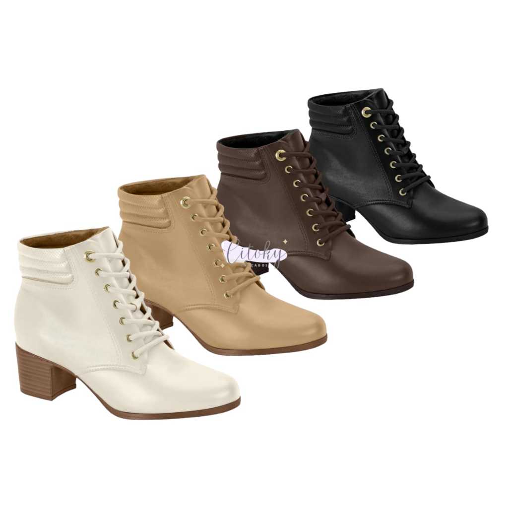 Bota Modare Ultraconforto Com Cadarço E Salto Baixo Moda Cano Curto Feminina