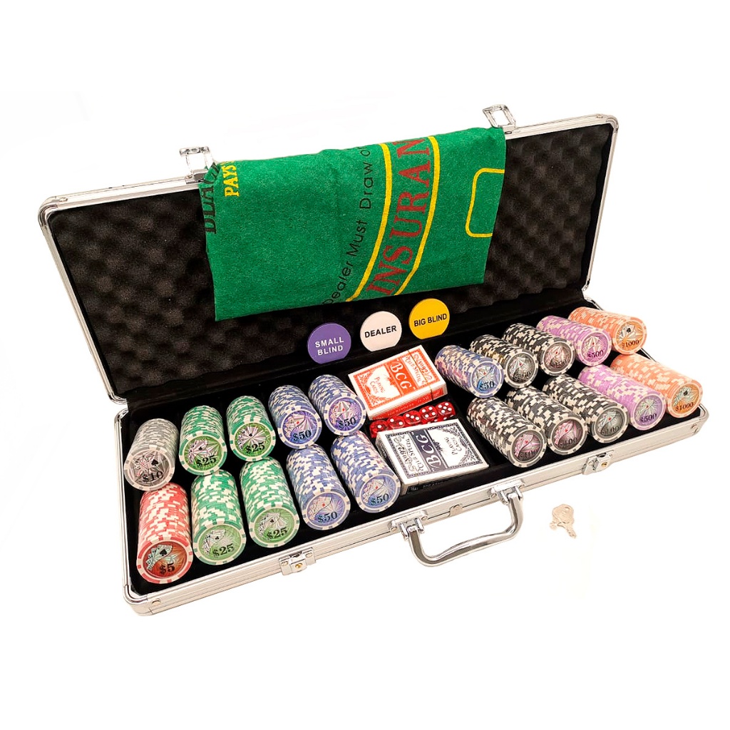 Maleta de Poker 500 Fichas Com Numeração + Toalha + Dados + Baralhos + Ficha Dealer/Big/Small DEFEITO/FICHAS