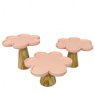 BOLEIRA FLOR ELEVADA PÉS PINUS, TAMPO MDF (UN) - FESTA JARDIM, DECORAÇÃO, MESA POSTA, FESTA INFANTIL