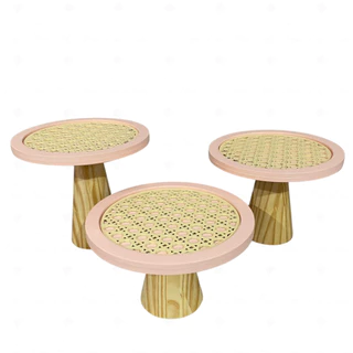 BOLEIRA RENDA, PÉS PINUS, TAMPO MDF (UN) - FESTA JARDIM, DECORAÇÃO, MESA POSTA, FESTA INFANTIL