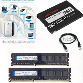 Conjunto Game SSD 120GB, 2x DDR3 8GB 1600MHz, Receptor Wi-Fi