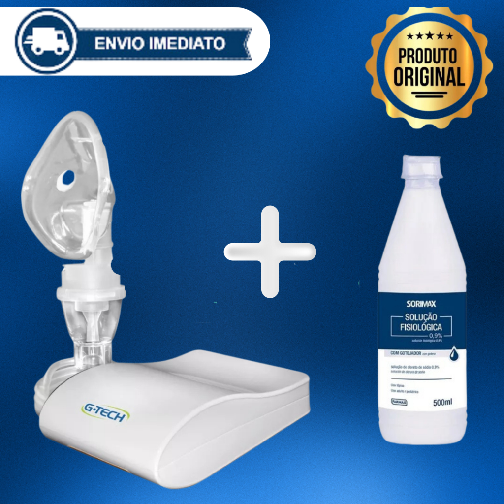 Kit Nebulizador Inalador Portátil Premium G-Tech + Soro Fisiológico ...