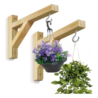 Kit 2 Suporte De Plantas Parede Pendurar Vasos Madeira Pinus