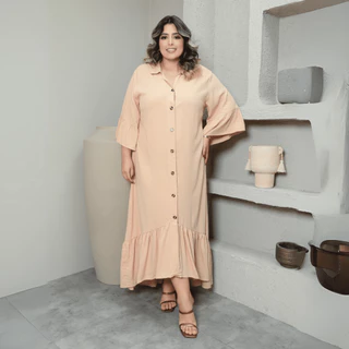 Vestido Longo Chemise Feminino Plus Size Manga Longa Babado Baile Elgante Formal
