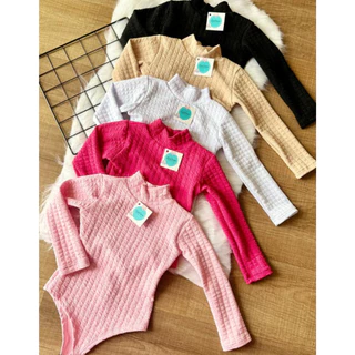 Body Infantil Bodie Bodi Gola Alta Tecido Anarruga Quadriculado Fofinho alto relevo Moda Blogueirinha Mini Diva