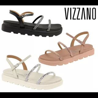Sandália Vizzano Papete Flatform Brilho Salto Baixo Feminino