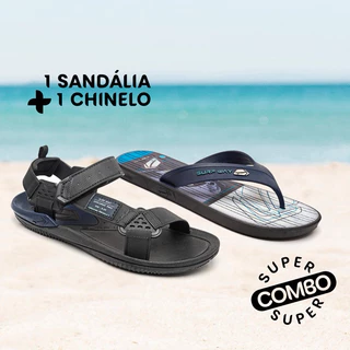Kit Sandalia + Chinelo de dedo Papete Esportiva Motoqueiro Trilha Adulto Masculino Discovery