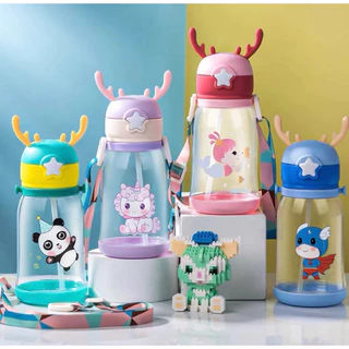 KIT 8 Garrafas De Água Para Criança Infantil Copa Alces 600ml Com Desenho Fantasia Para Meninas ou Meninos