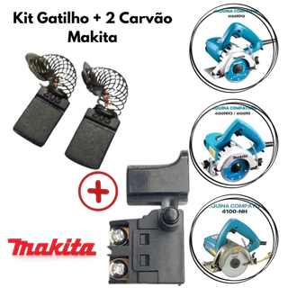 Kit Gatilho Interruptor + Escova de Carvão CB 303 PAR Serra Marmore Makita 4100h/ 4100nh/ 4100nh2/ 4100ns