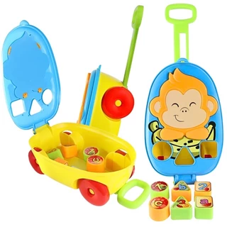 Brinquedo Carrinho Baú Macaquinho Infantil Educativo Didático p/ Bebes Dia das Crianças Meninos Atividades Escola Creche Passeios