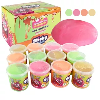Caixa 12 Potes Slime Geleca Meleca Colorida Sortida Stick Toys Metallic Hidratante p/ Dia das Crianças Escola Prenda Festa Junina