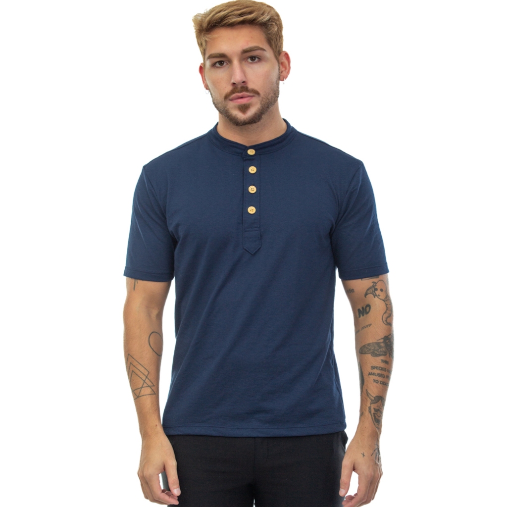 Camisa Henley em Varias Cores Manga Curta e Malha Sustentavel
