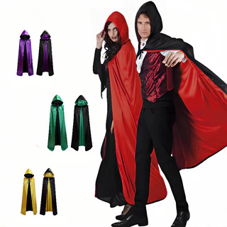 Capa Bruxa Vampira Dupla Face Com Capuz Fantasia Halloween Carnaval-preto e vermelho dupla face