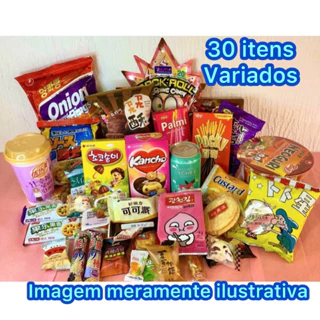 Caixa Oriental Asiática com Mix de Guloseimas, na caixa pode conter, Balas, Doces, Salgadinhos, Marshmallows, Lamen,sucos e Refrigerante