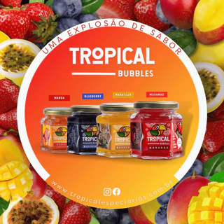 [KIT BUBBLE] 4 Tropical Bubbles + 1 Canudo Inox 12mm (Morango, Maracujá, Blueberry e Manga)