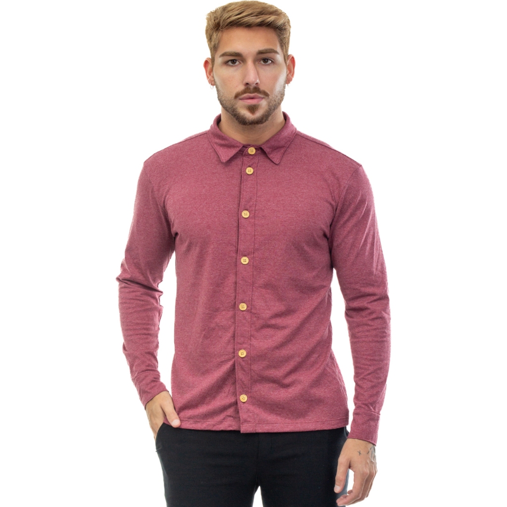Camisa Masculina Manga Longa Slim Camisa Feita De Malha Sustentável