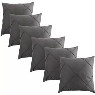 Kit 06 Capas de Almofada Suede Drapeada 45x45cm Decorativas Sala Quarto Sofá