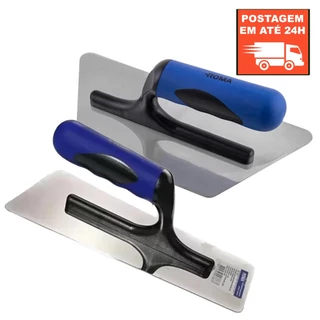 Kit Desempenadeira Aço Inox Trapezoidal P/ Cimento Queimado + Desempenadeira Aço Inox Roma - 1 e 2UN