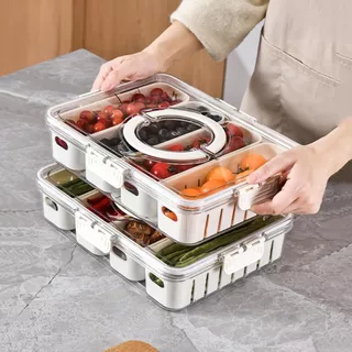 Organizador De Geladeira Kit Potes Hermeticos Escorredor Multiuso Cozinha Alimentos Carnes Legumes AC-54