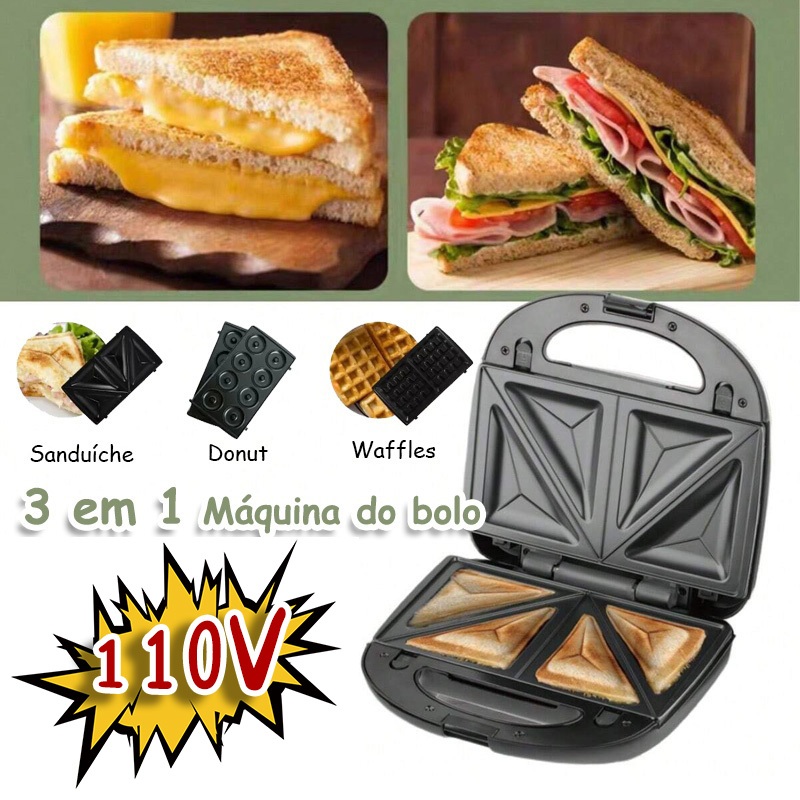 Sanduicheira Elétrica Grill 3 Em 1 Waffles Lanches Donuts C/ 3 Tipos De Chapa Multifuncional Pronta Entrega