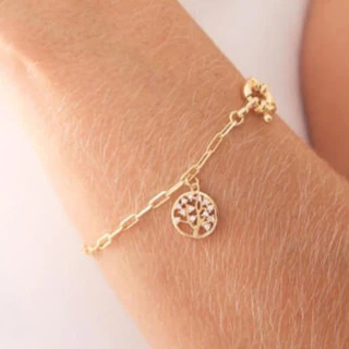 Pulseira Árvore da Vida Folheado a Ouro 18K Cravejada Com Zircônias