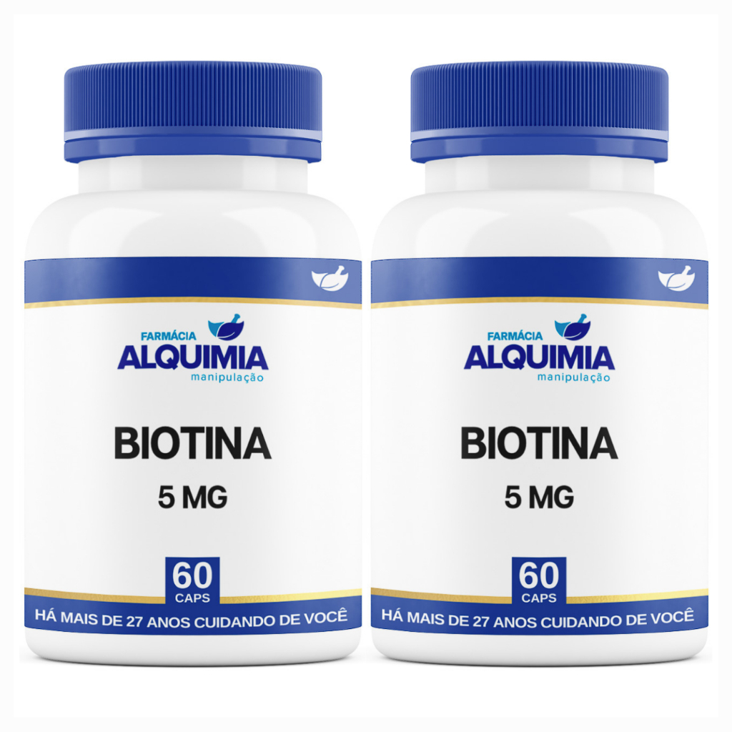 Biotina 5mg - 60 Cápsulas - Kit 2 Frascos