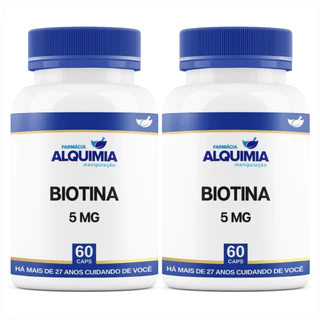 Biotina 5mg - 60 Cápsulas - Kit 2 Frascos