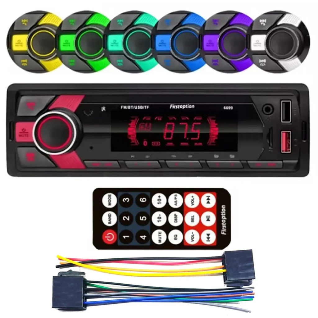 Som Para Carro Automotivo Com Bluetooth Mp3 2 Usb Controle 7 Cores ...