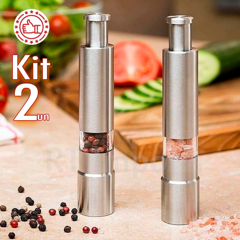 Kit 2 Moedor Triturador Manual Gourmet Sal Pimenta Temperos 