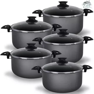 Jogo De Panelas Caçarolas Plus 16 a 24 Antiaderente 5 Camadas De Teflon Cor Preto Grafite