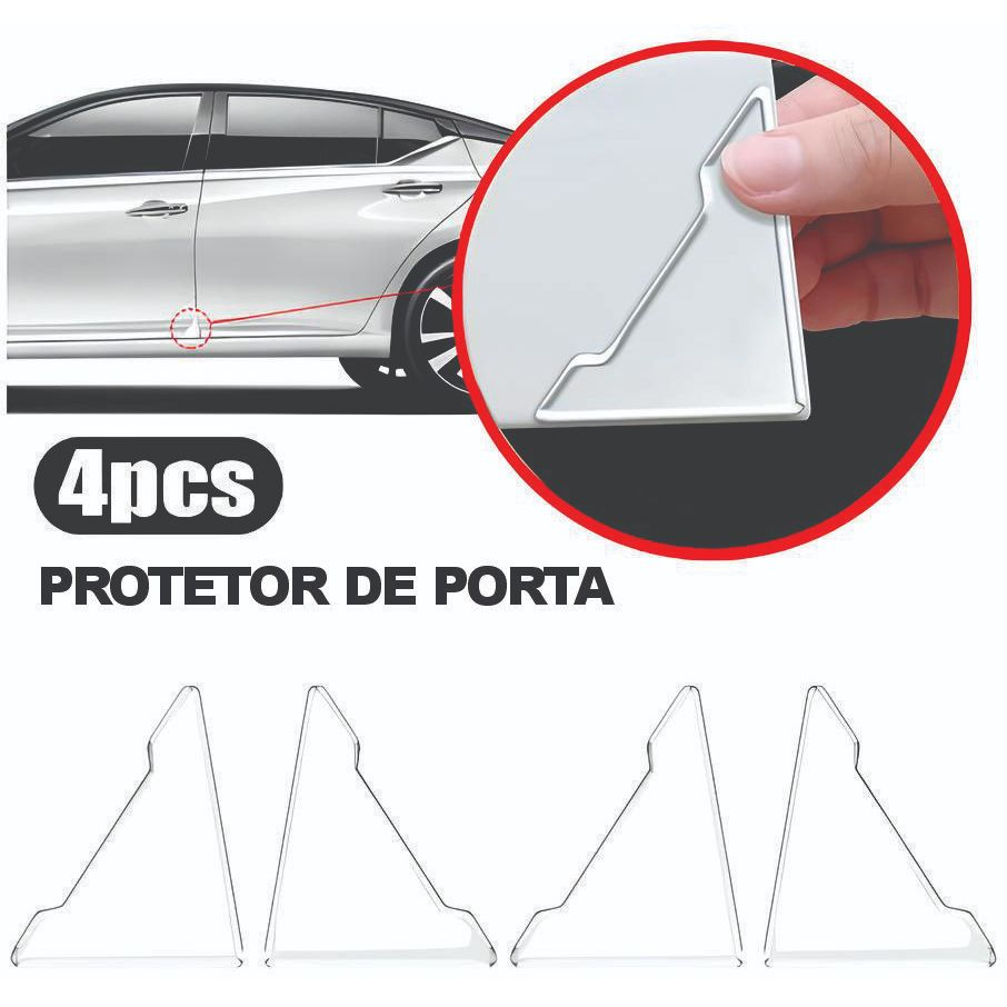 Kit 04 Protetores Canto de Porta Triangular Universal (Todos os Carros) Resinado 3D Alto Relevo