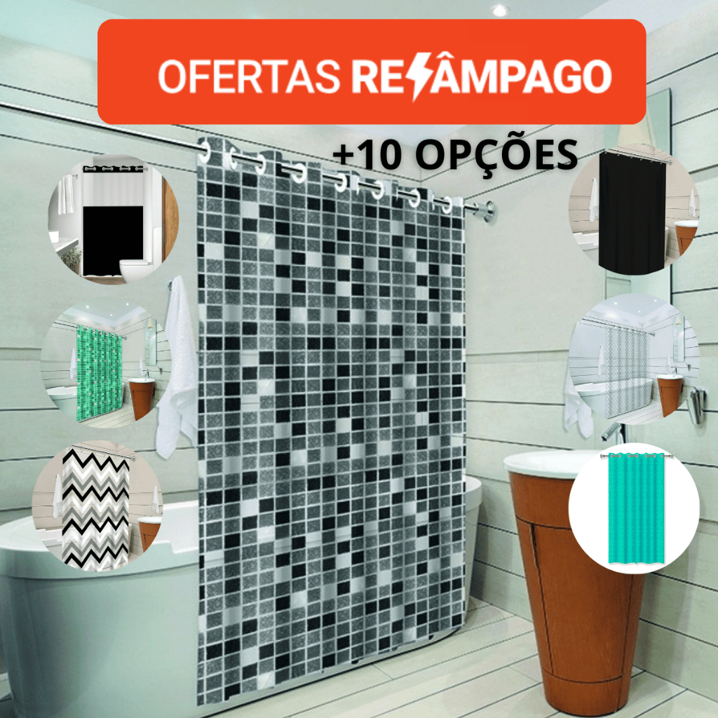 Cortina de Box Banheiro PVC Anti Mofo Vários Modelos e Cores