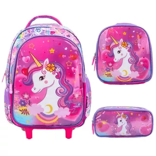 Mochila Infantil Kit Mochila com Rodinha Lancheira Térmica Estojo Duplo - ENVIO ALEATÓRIO
