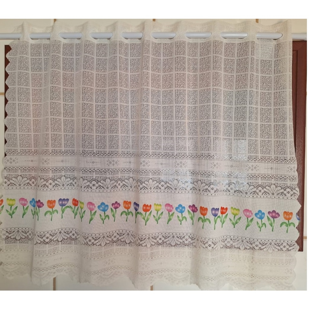 Cortina De Vitrô De Banheiro De Renda BEGE - 90x70 Cm - Romance