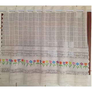 Cortina De Vitrô De Banheiro De Renda BEGE - 90x70 Cm - Romance
