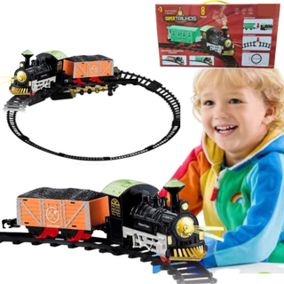 TREM COM Pista TRENZINHO EXPRESSO Ferrorama Classico LOCOMOTIVA VAGÕES E TRILHOS LUZ E SOM 74CM