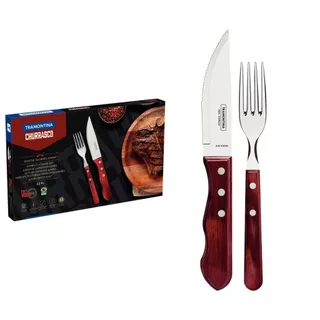 Jogo Talheres Churrasco Jumbo Inox Vermelho 12P Tramontina