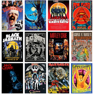 12 Pôsteres Premium - Rock Clássico - Várias Bandas Metallica Iron Maiden Pink Floyd Scorpions