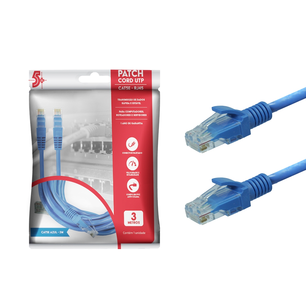 Cabo Patch Info - Patch Cord CAT5E UTP Azul 287 | Shopee Brasil
