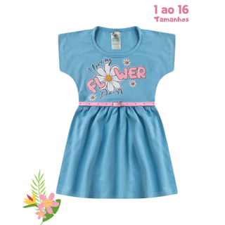 VESTIDO INFANTIL JUVENIL MENINA VERÃO EM COTOM COM CINTO 1 AO 16