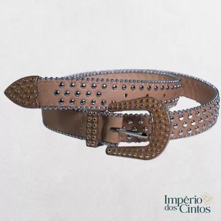 Cinto Feminino Com Fivela Detalhes Strass Tachinha Country Bege