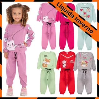 Kit Sortido 4 Peças de Roupas Feminino Infantil Inverno – 2 blusas casacos + 2 calças de 1 ao 10 – Kit 2 Conjuntos Moletom Infantil Menina Inverno com Calça e Casaco
