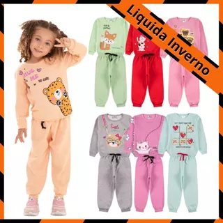 Kit Sortido 8 Peças de Roupas Feminino Infantil Inverno – 4 blusas casacos + 4 calças de 1 ao 10 – Kit 4 Conjuntos Moletom Infantil Menina Inverno com Calça e Casaco