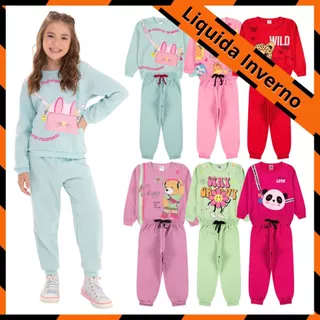 Kit Sortido 10 Peças de Roupas Feminino Infantil Inverno – 5 blusas casacos + 5 calças de 1 ao 10 – Kit 5 Conjuntos Moletom Infantil Menina Inverno com Calça e Casaco