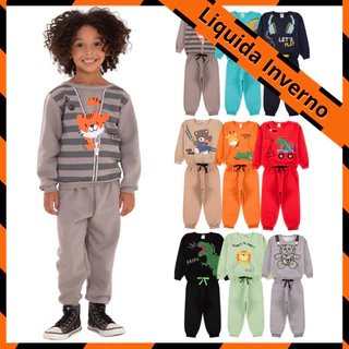 Kit Sortido 4 Peças de Roupas Masculino Infantil Inverno – 2 blusas casacos + 2 calças de 1 ao 10 – Kit 2 Conjuntos Moletom Infantil Menino Inverno com Calça e Casaco Bebê