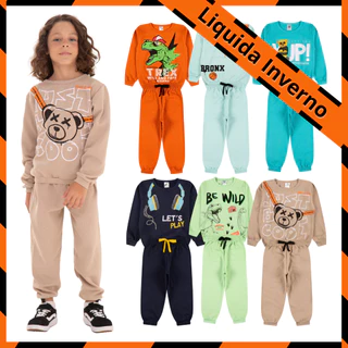 Kit Sortido 8 Peças de Roupas Masculino Infantil Inverno – 4 blusas casacos + 4 calças de 1 ao 10 – Kit 4 Conjuntos Moletom Infantil Menino Inverno com Calça e Casaco Bebê